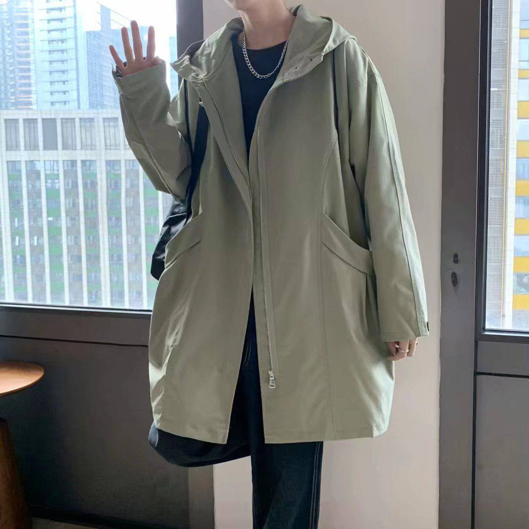 Американская ветровка средней длины в стиле ретро ins, мужская весенне-осенняя брендовая свободная повседневная универсальная куртка с капюшоном