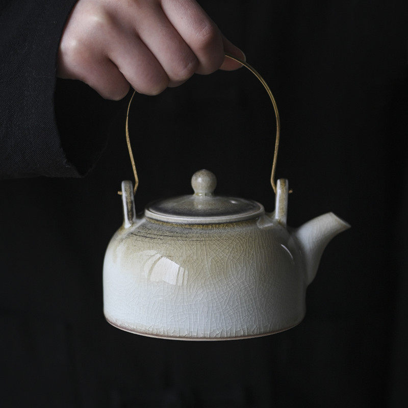 Tea Yanyueshe handmade kiln becomes copper lifting beam pot Jingdezhen ceramic kung fu tea set tea single pot household gift