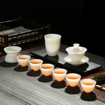 Sheep Jade white porcelain ultra-thin tire German kung fu tea set Small set cover high-end gift box Bowl home Tea Cup living room