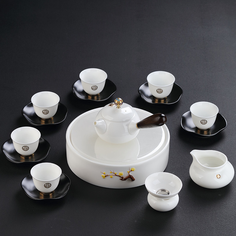 Jingdezhen Sheep Fat Jade White Porcelain Tea Set Small Teacup Ceramic Kung Fu Cover Bowl Teapot Household Teacup Simple