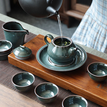 Dragon Springs Green Porcelain Iron Tire Whole Set Tea Set Handmade Ice Cracking Pot Bearing Tea Teapot Tea Cup Kongfu Tea With Home Gift