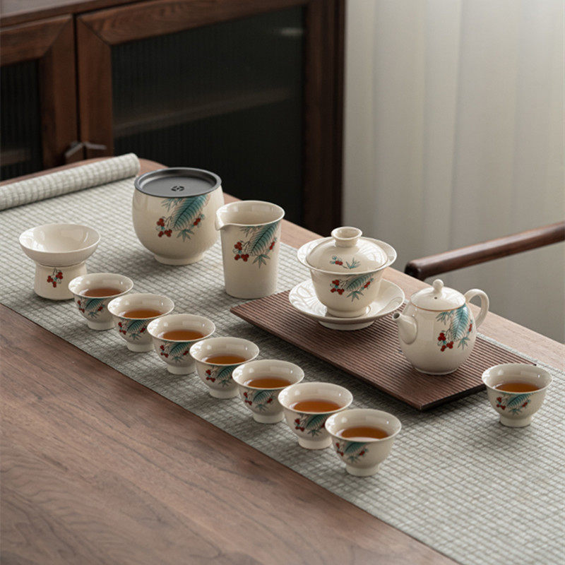 Grass and wood ash kung fu tea set tea set Chinese ceramic teapot tea cup fair cup office guest gift box
