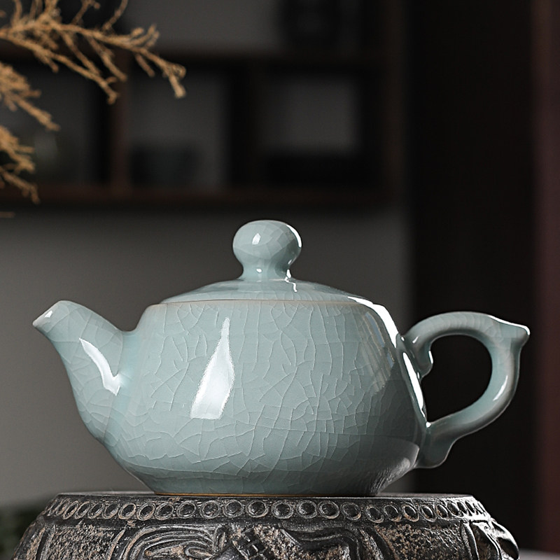 Dragon Springs Teapot Single Pot Pure Hand Ru Kiln Ice Cracks Can Raise Green Porcelain Bubble Teapot Household ceramic Gongfu Tea tea set
