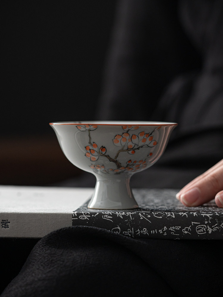 Ceramic smelling cup retro hand painted tea cup Master's cup anti-scalding high foot cup Kung Fu tea Tea Cup single-cup home tasting cup