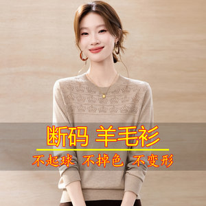 Long-Sleeved Thin Knitted Top for Women, Spring and Autumn Hollow-Out Short Sweater, Loose-Fitting Base Layer, Can Be Worn Outside, Wool Sweater