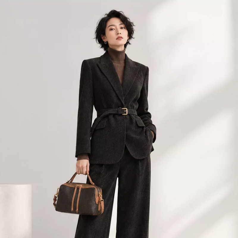 Cool and Stylish Suit Set for Women, 2026 Autumn and Winter New Style, Tie-Up, Elegant, Old Money Style, Commuter Outfit, Blazer Jacket