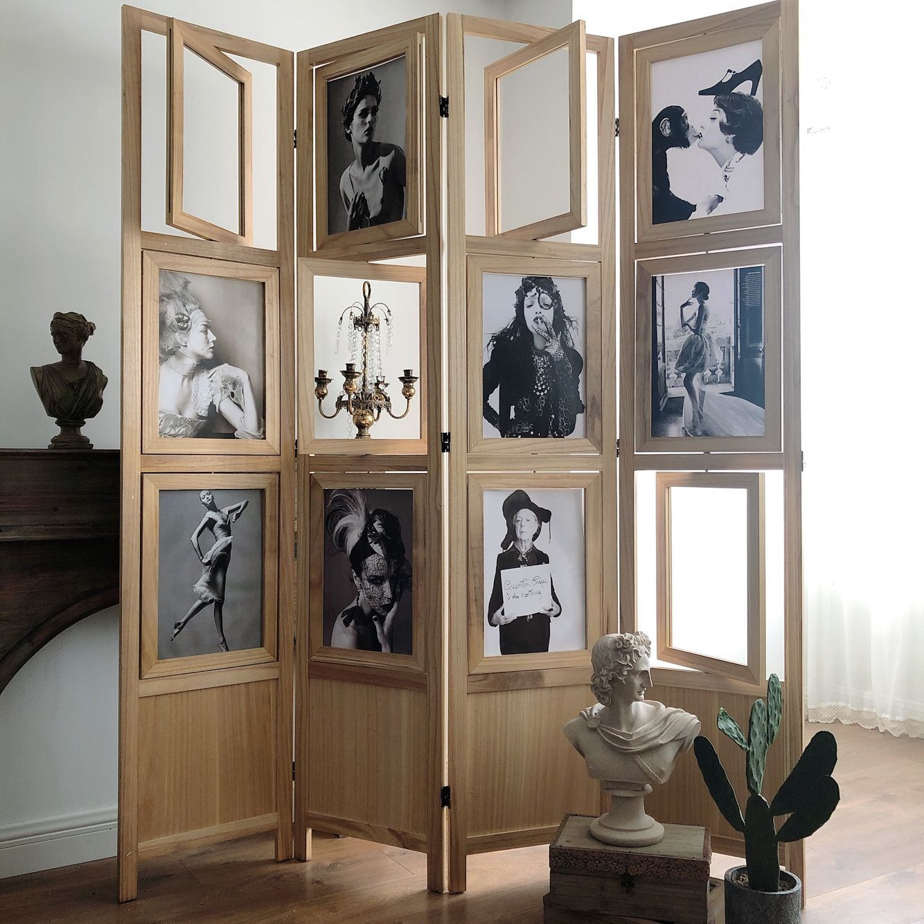 Nordic ins solid wood photo frame folding screen exhibition porch shop window partition background homestay photography props