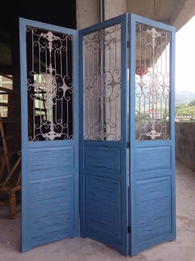 ZAKKA cổ điển cũ gỗ rắn màn hình sắt rèn Mỹ nước Pháp LOFT cửa hàng biệt thự trang trí màu trắng xám xanh - Màn hình / Cửa sổ bình phong đẹp