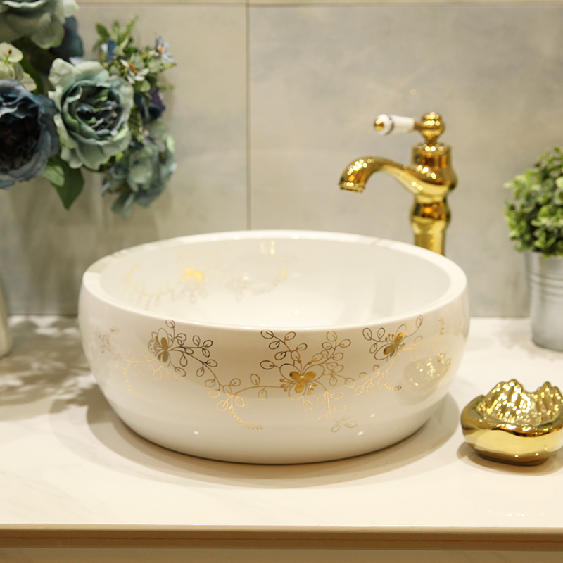 Wanjiao Taiwan pot ceramic bathroom wash basin basin art basin art basin hand painted gold flowers
