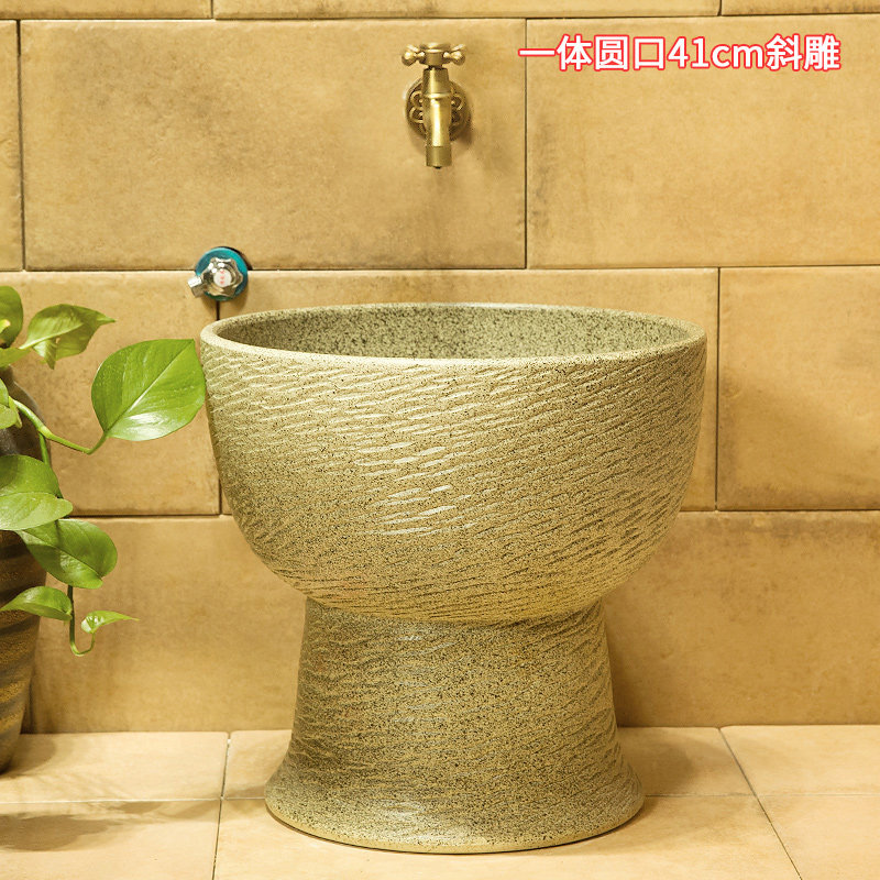 Wanjiamei ceramic mop pool art basin mop pool square and round one-piece mop pool 40cm diameter oblique carving