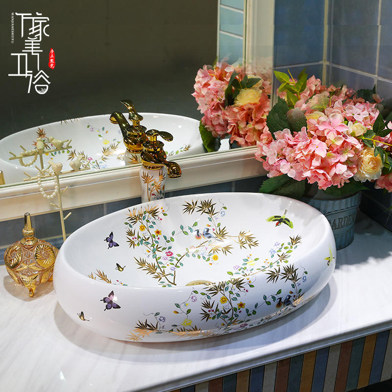 Onstage washbasin washbasin ceramic European style Terra basin Home Makeup Room Basin Square Round Bathroom Terrace Basin