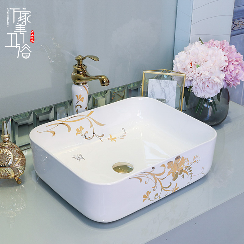 Upper Basin Washbasin Makeup Room Ceramic Art Square Table Basin Washbasin Wash Basin Home Face Basin for Bull Flowers