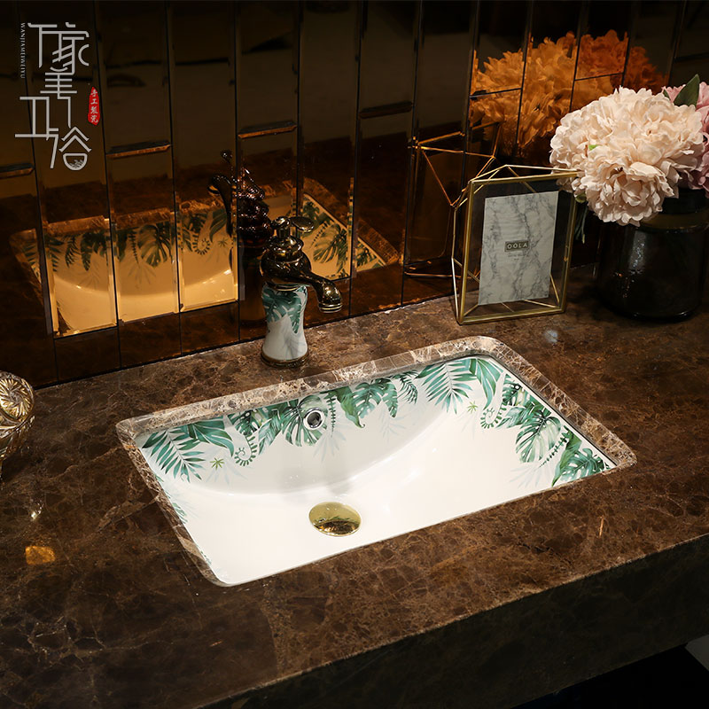 Tens of thousands of US-Taiwan under-basin square ceramic washbasin embedded washbasin small size Makeup Room surface basin Terra basin