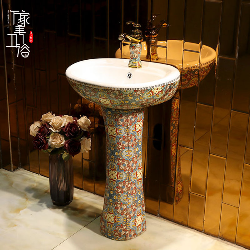 Pillar basin Ceramic column washbasin vertical wash basin integrated column basin floor standing home