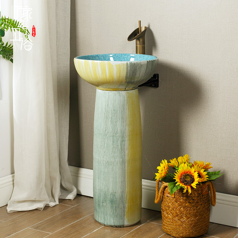 Wan Grandview Town Ceramics Upright basin Wash Ground Style integrated washbasin European-style Art basin Home washing face