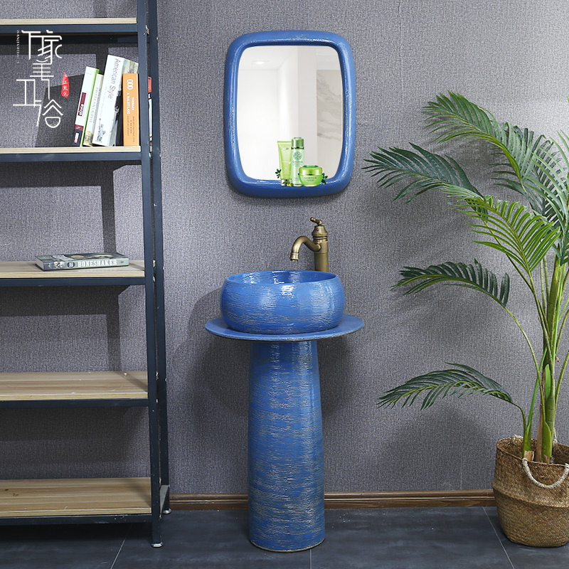 Nordic Wind Ceramic Makeup Room Wash Basin Ground Style Washbasin Integrated Column Basin Washbasin Balcony Wash