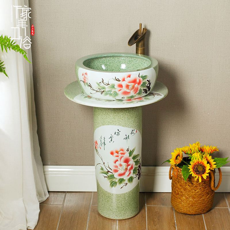 Wanjiamei washbasin integrated floor-to-ceiling bathroom art balcony home column washbasin home
