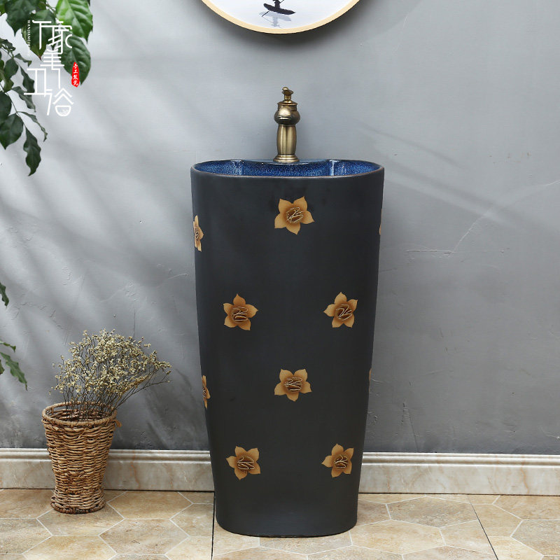 Ceramic column basin integrated washbasin square trumpet mini small apartment floor-to-ceiling washbasin vertical column basin