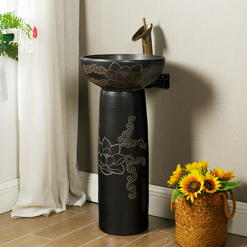 Wanjiajiabei-style wash basin Jingdezhen ceramic landing wash basin vertical tablebase integrated art pillar basin