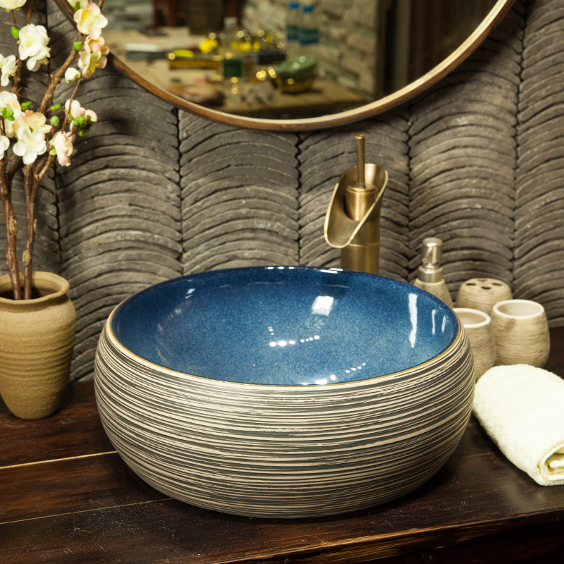 Makeup Room Wash Terrace Basin Ceramic Washbasin Art Terrace Basin Round Retro Terrace Washbasin Terrace Basin Home