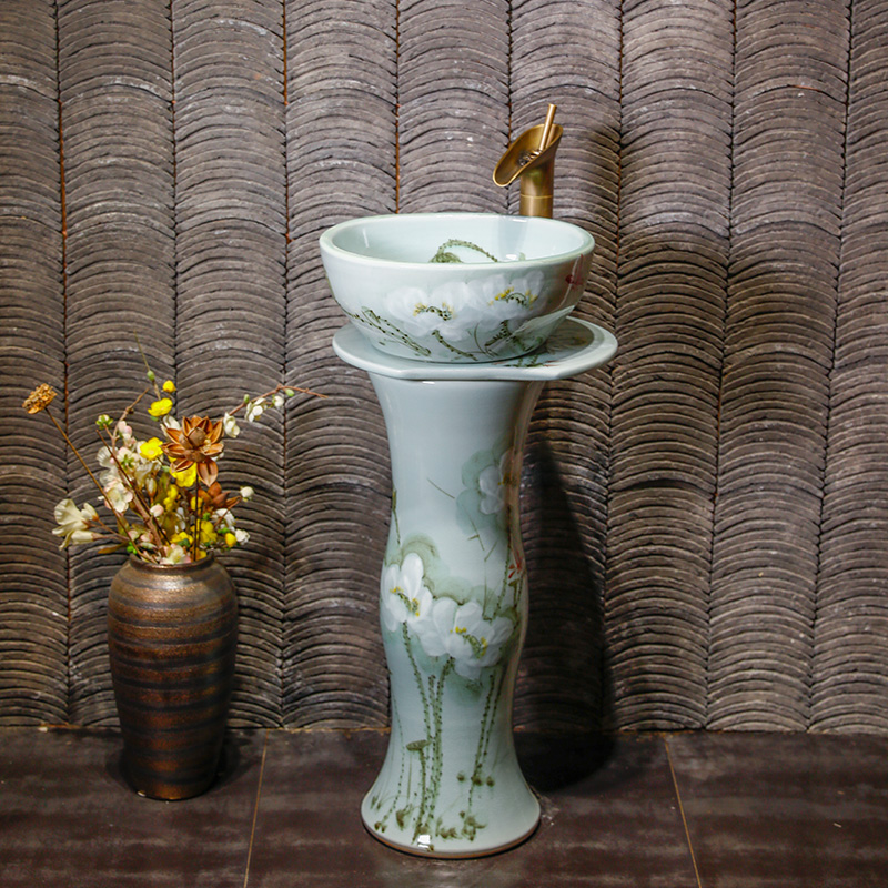 Ceramic column basin column type washbasin small apartment household powder room floor-to-ceiling balcony integrated vertical column basin