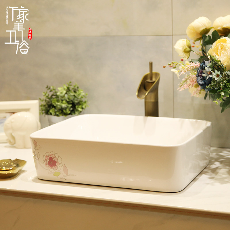 Wanjiamei make-up room to increase the countertop basin washbasin washbasin art basin square pink rose