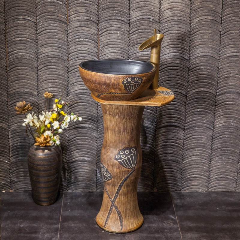 Integrated column basin small family type ceramic column type washbasin cylindrical washbasin column basin upright table basin floor type