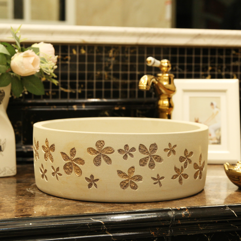 Wanjiamei American-style basin basin basin on the basin washbasin washbasin straight frosted golden five-star flower