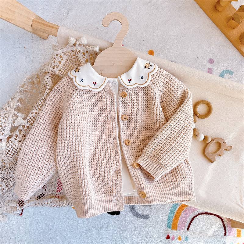 Female Baby Sweater Sweatshirt Spring Autumn With Small Balsamic Breeze Baby Pure Cotton Outcoat Blouse Foreign Korean Version Pure Color Ca N't Afford