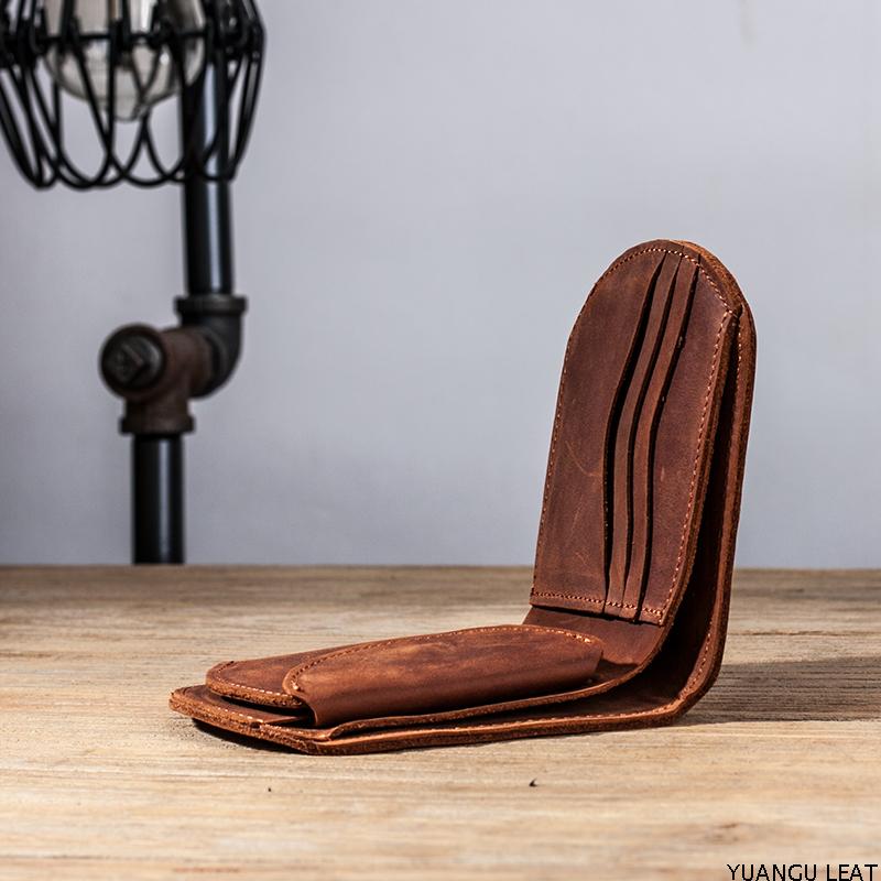 Thiết kế ban đầu đơn giản nam retro điên ngựa vành đai thay đổi cá tính nhiều thẻ da ví ngắn ví nam hàng hiệu
