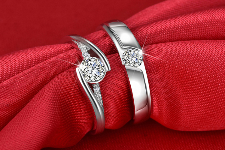 Cặp vợ chồng bạc sterling nhẫn đôi nam nữ trang sức chữ Nhật Bản và Hàn Quốc đơn giản nhẫn đỏ s925 kim cương mở nhẫn cưới nhẫn vàng nữ 18k