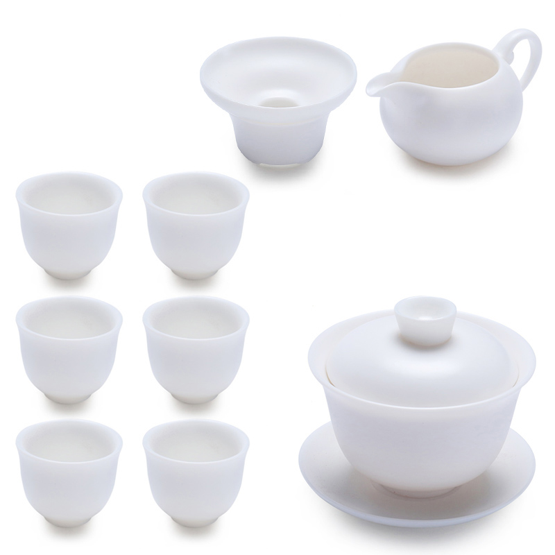 True cheng dehua suet white jade kung fu tea tureen teapot contracted ceramic cups kung fu gift set
