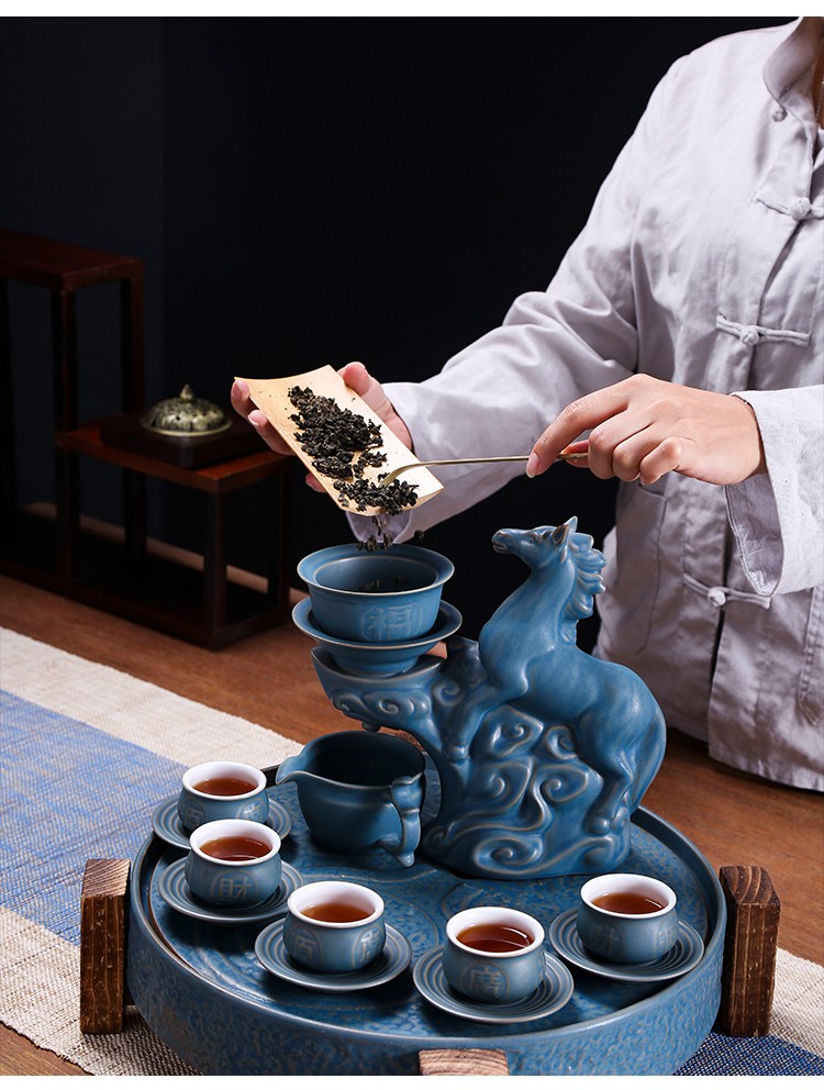 True sheng zodiac ceramic tea set suits for the modern Chinese style automatic kung fu home coarse ceramic tea set lazy person