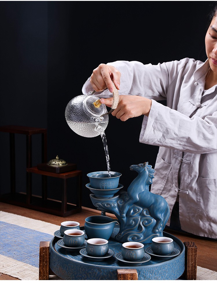 True sheng zodiac ceramic tea set suits for the modern Chinese style automatic kung fu home coarse ceramic tea set lazy person