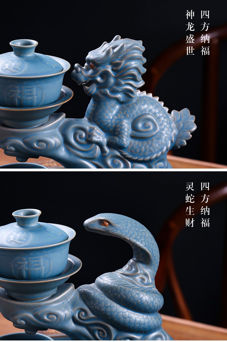 True sheng zodiac ceramic tea set suits for the modern Chinese style automatic kung fu home coarse ceramic tea set lazy person