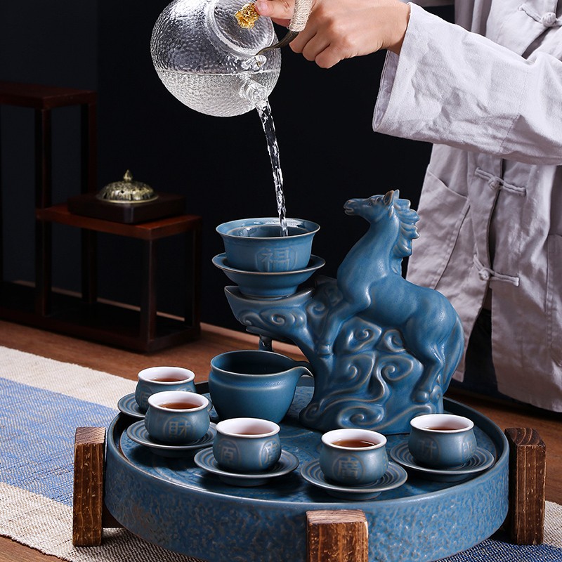 True sheng zodiac ceramic tea set suits for the modern Chinese style automatic kung fu home coarse ceramic tea set lazy person