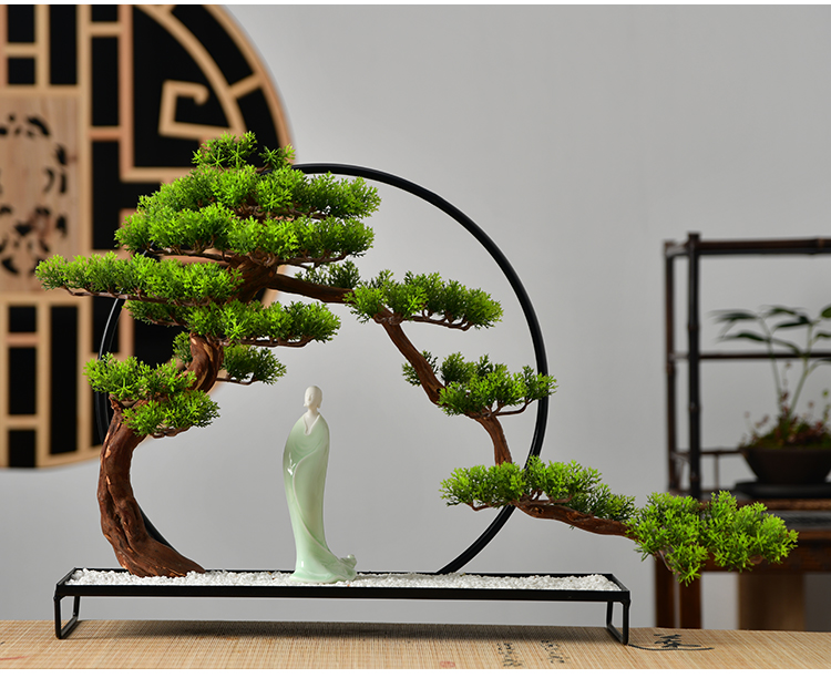 True sheng zen simulation guest - the greeting pine bonsai furnishing articles new Chinese ceramics, wrought iron home sitting room, office decoration