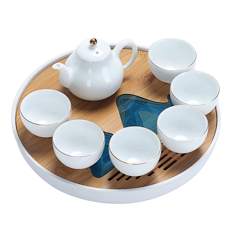 Really hold high white porcelain tea set household contracted teapot teacup water storage of a complete set of kung fu tea table dry terms plate