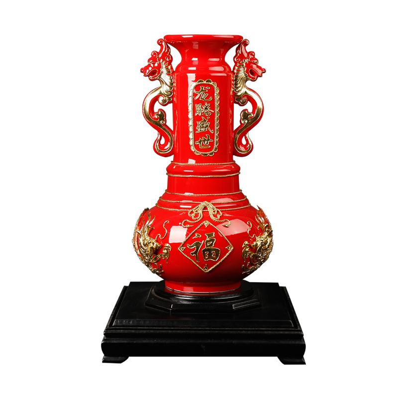 Really sheng China xiamen red double dragon vase housewarming opening birthday birthday gift paint line carve ceramic hydraulic wind