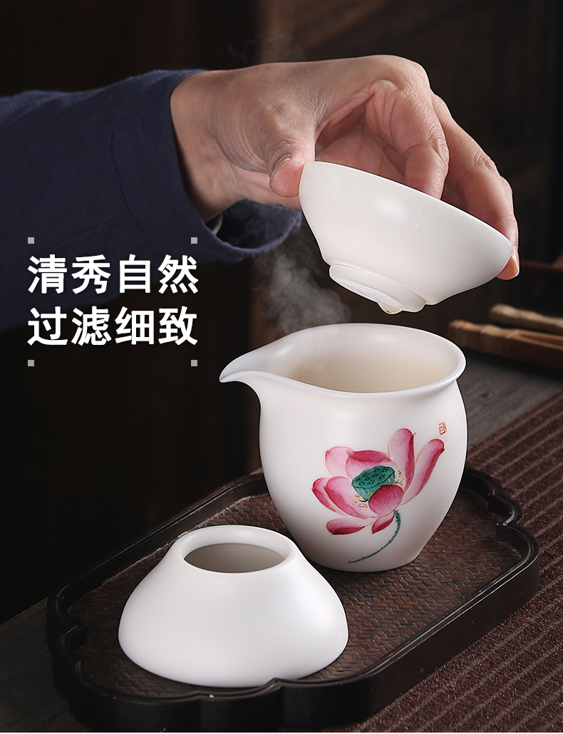 True cheng dehua white light suet jade hand gift kung fu tea white porcelain tea set a complete set of the teapot tea cup