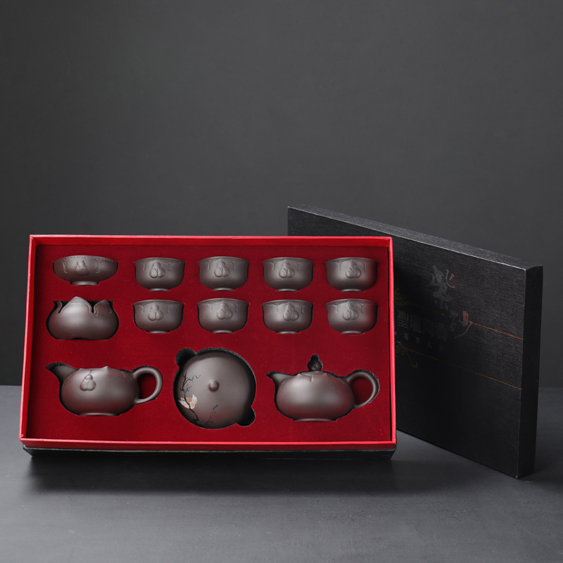 True sheng purple sand tea set household kung fu tea with the office of a complete set of contracted teapot tea cups