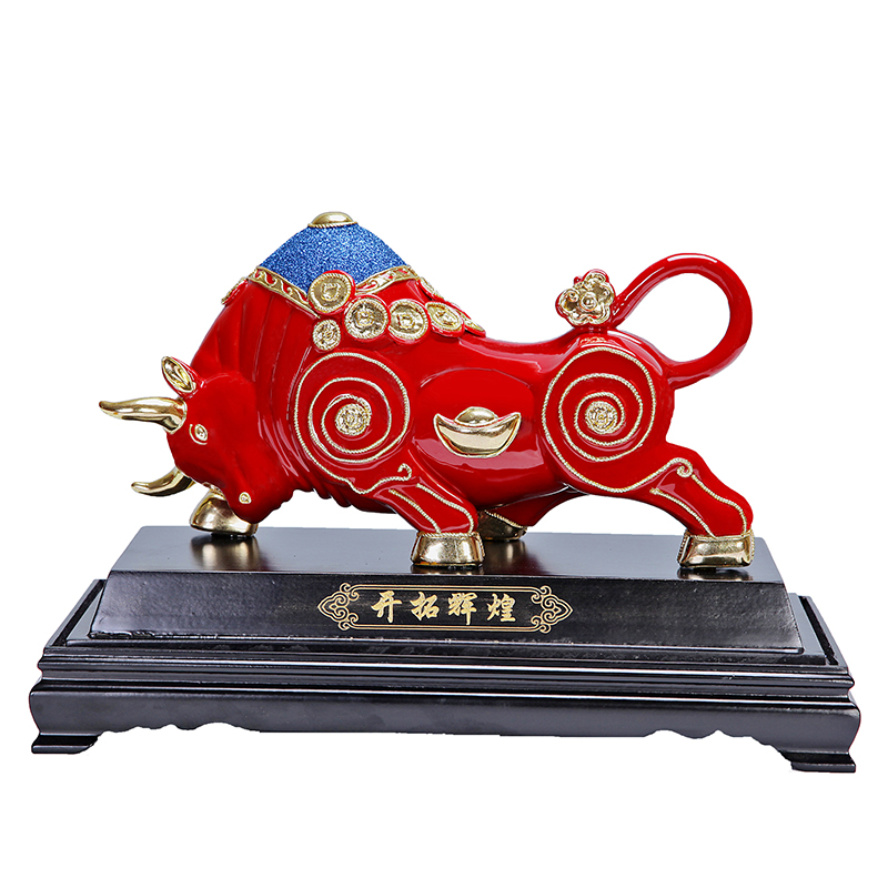 Really sheng ceramic paint line carve fortune China red bull opening gifts sitting room place version into arts and crafts