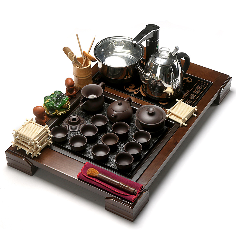 True kung fu sheng cup ceramic tea set sharply stone automatic four one tea tea taking of a complete set of solid wood