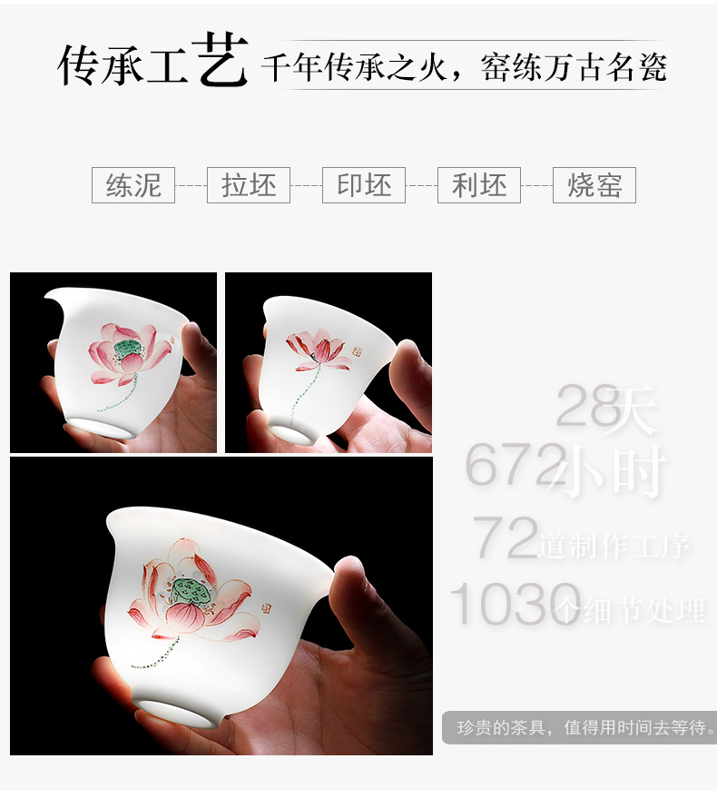 True cheng dehua white light suet jade hand gift kung fu tea white porcelain tea set a complete set of the teapot tea cup