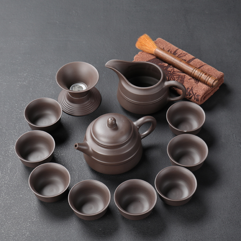 True sheng purple sand tea set household kung fu tea with the office of a complete set of contracted teapot tea cups