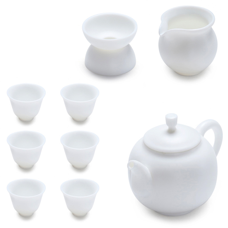 True cheng dehua biscuit firing white porcelain tea set household contracted suet jade ceramic office of a complete set of gift set