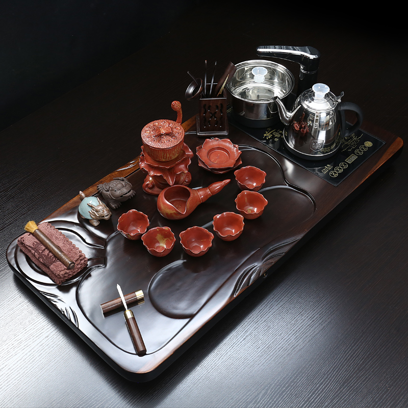 Really hold a complete set of ebony suit household kung fu tea tray tea sets tea cup tea tea kettle automatically