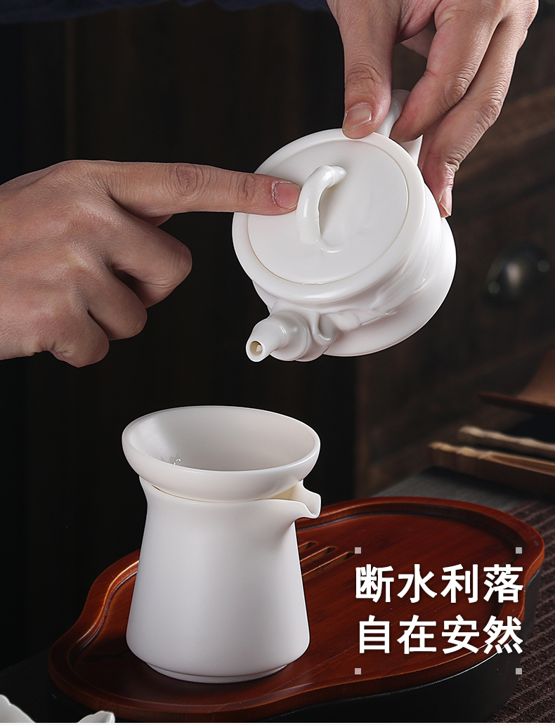 Really high sheng dehua white porcelain biscuit firing from lard white kung fu tea set contracted a whole set of gift set of tea cups