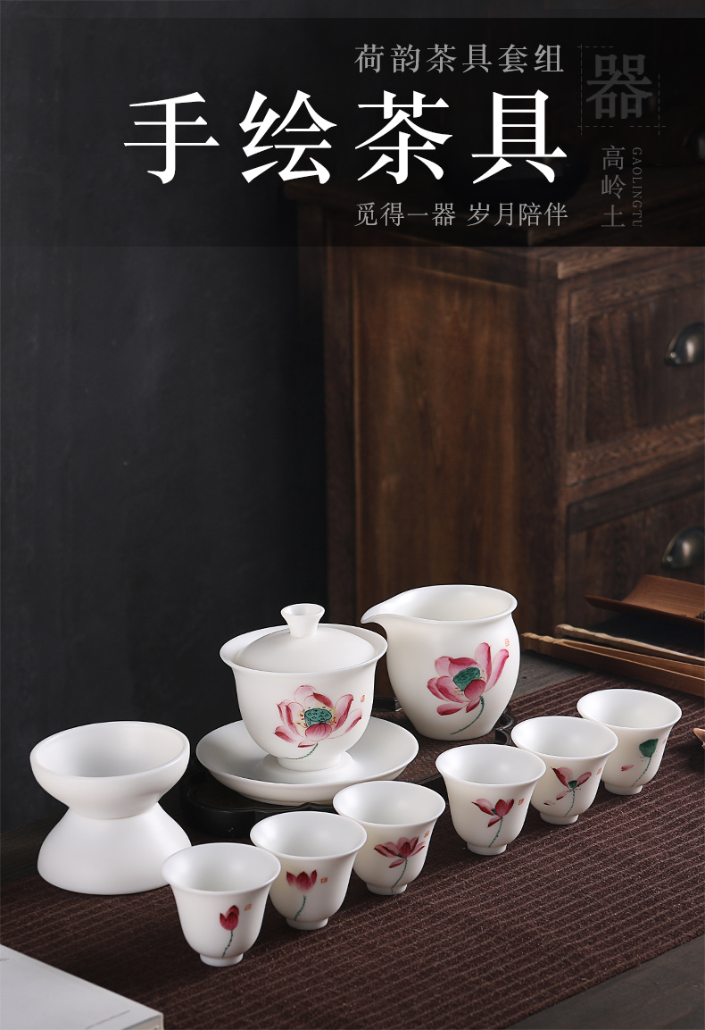 True cheng dehua white light suet jade hand gift kung fu tea white porcelain tea set a complete set of the teapot tea cup