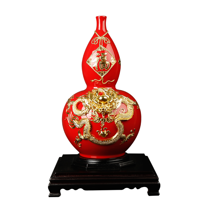 Really sheng China red porcelain vase gourd furnishing articles paint line carve handicraft creative opening version into the ritual